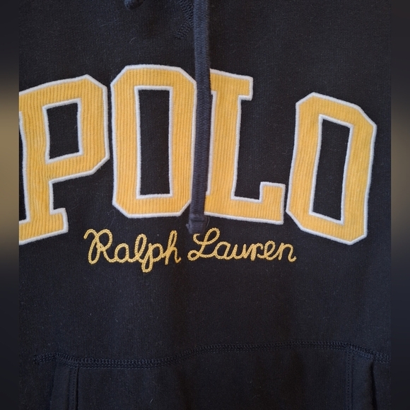 Ralph Lauren Embroidered Corduroy Logo Black/Yellow Mens Pullover Hoodie Size L - Picture 3 of 8